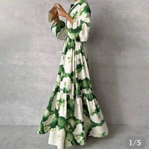 Green and white maxi dress